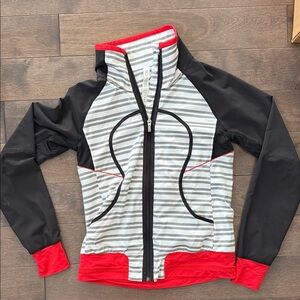 Lululemon Striped Black and Red Zip-Up Jacket